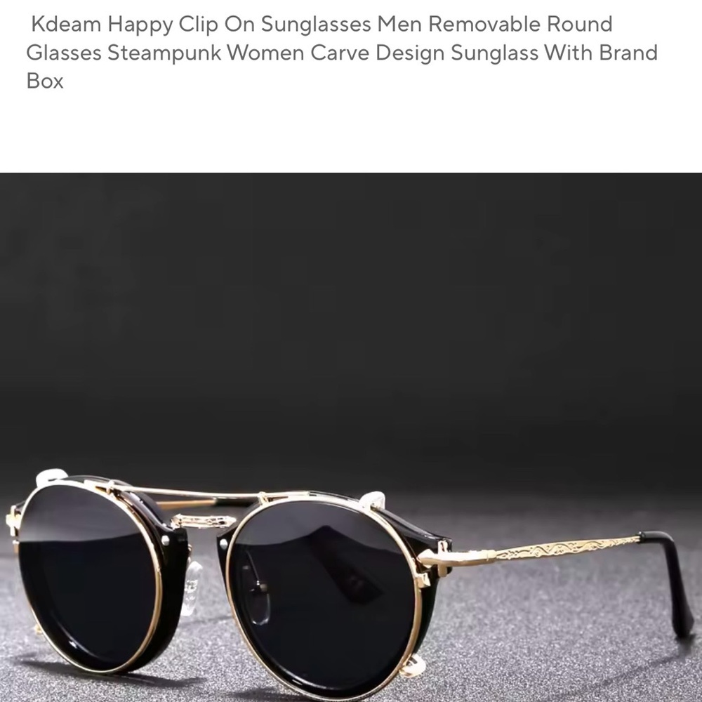 Gold and Black Steampunk Round Sunglasses